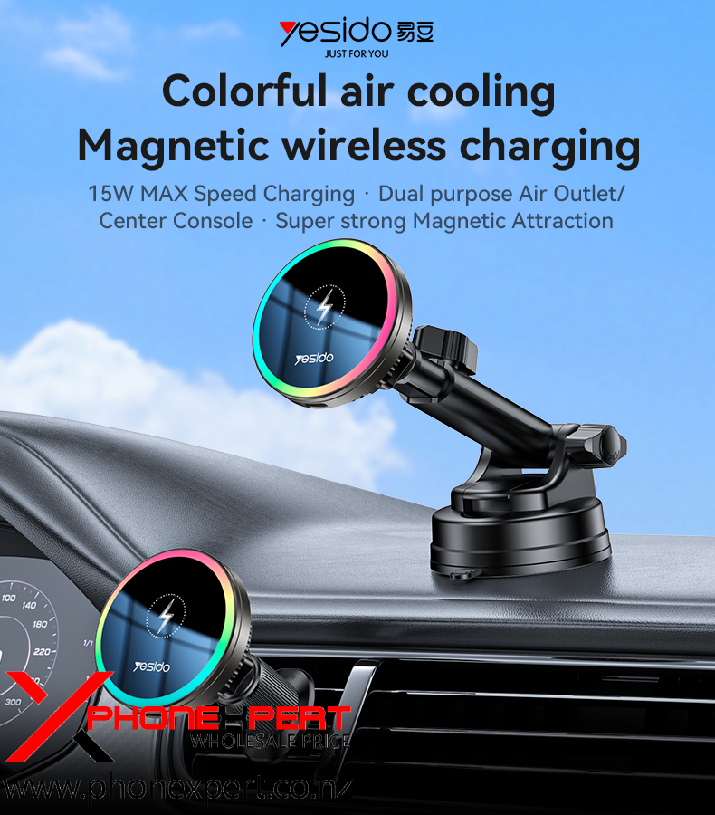 YESIDO Magnetic Car Phone Holder Magsafe 2in1 Wireless Charging