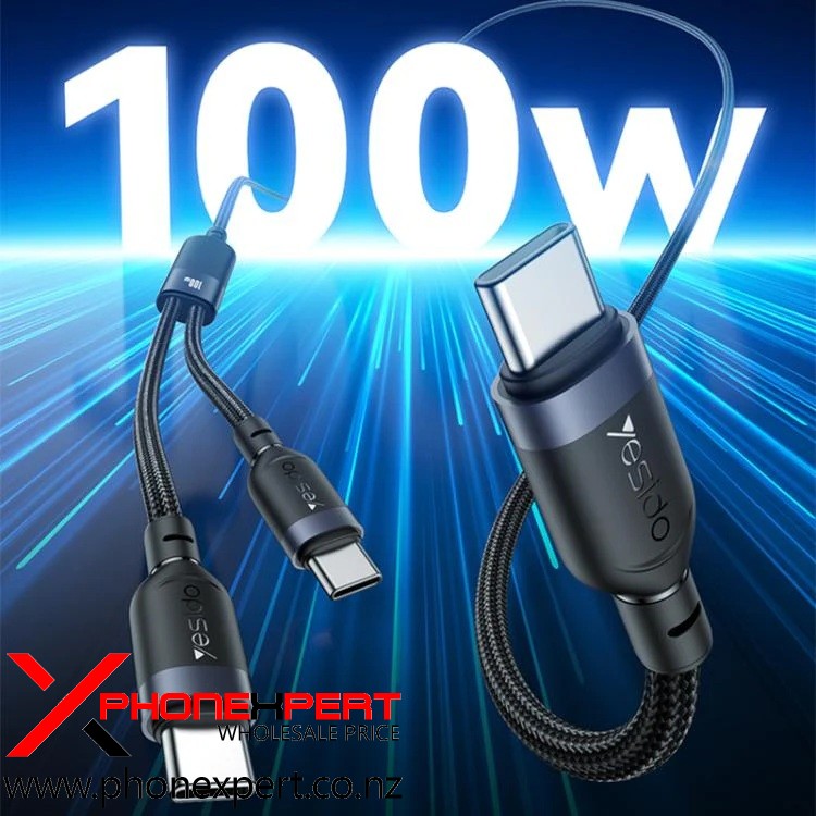 Yesido CA92 100W 5A USB-C / Type-C to Dual Type-C 2 in 1 Charging Cable