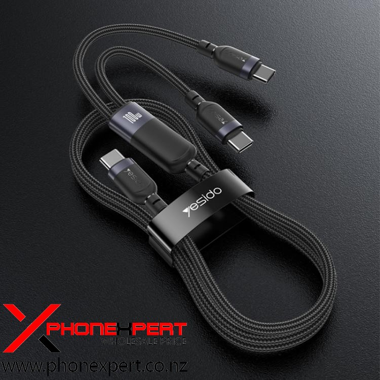Yesido CA92 100W 5A USB-C / Type-C to Dual Type-C 2 in 1 Charging Cable - Image 2